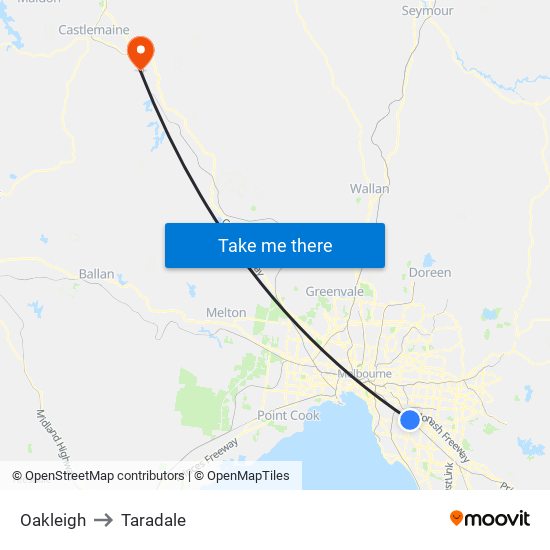 Oakleigh to Taradale map