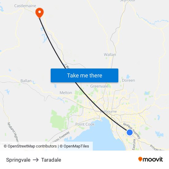 Springvale to Taradale map