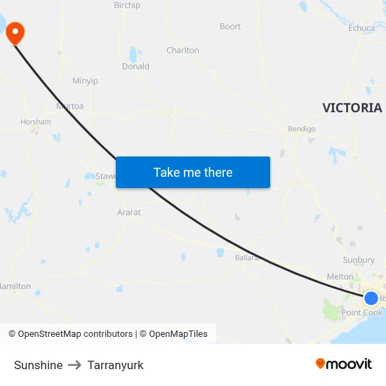 Sunshine to Tarranyurk map
