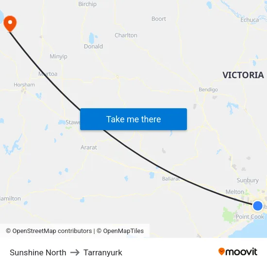 Sunshine North to Tarranyurk map