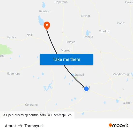Ararat to Tarranyurk map