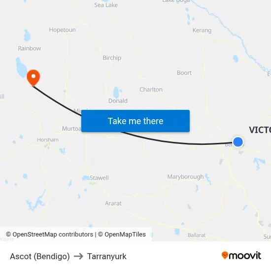 Ascot (Bendigo) to Tarranyurk map