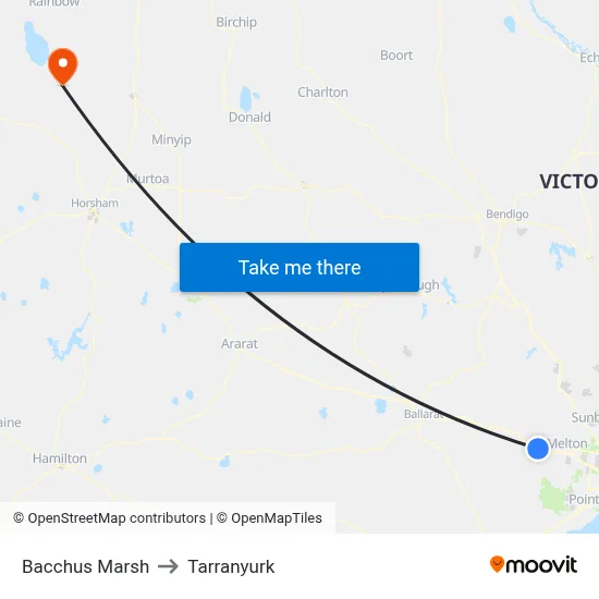 Bacchus Marsh to Tarranyurk map