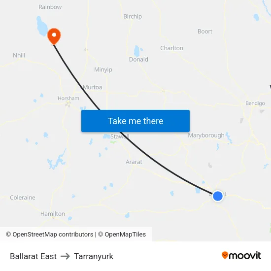 Ballarat East to Tarranyurk map