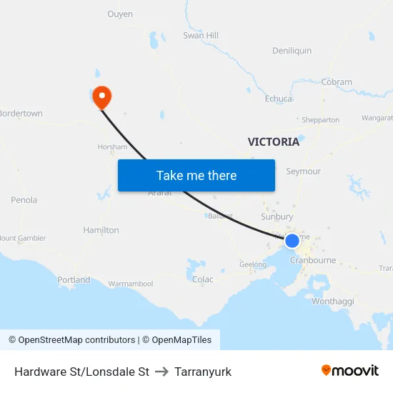 Hardware St/Lonsdale St to Tarranyurk map