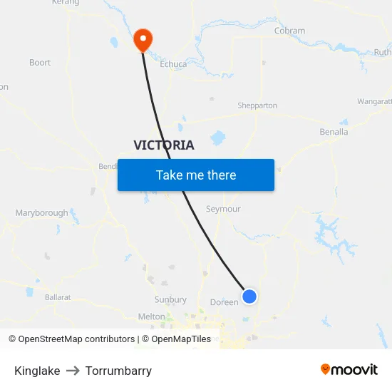 Kinglake to Torrumbarry map