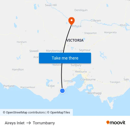 Aireys Inlet to Torrumbarry map