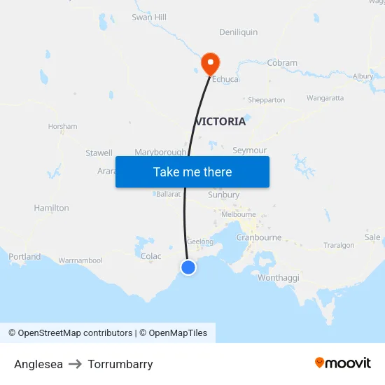 Anglesea to Torrumbarry map