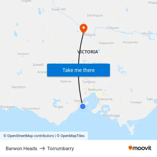Barwon Heads to Torrumbarry map
