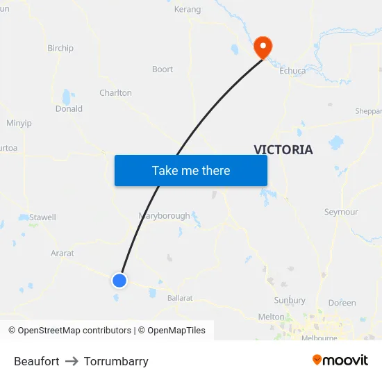 Beaufort to Torrumbarry map