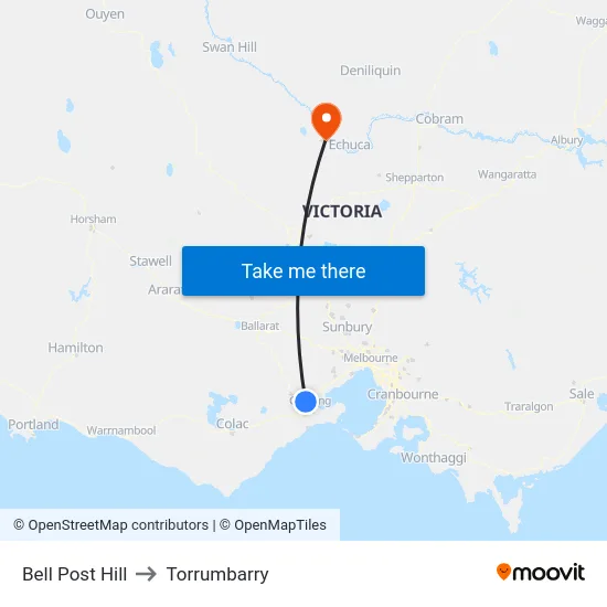 Bell Post Hill to Torrumbarry map