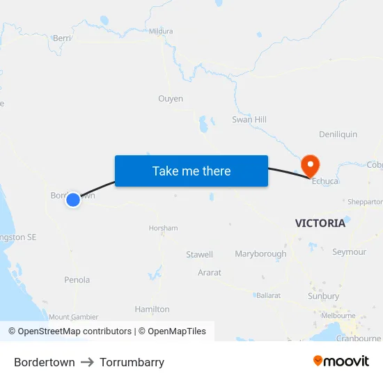 Bordertown to Torrumbarry map