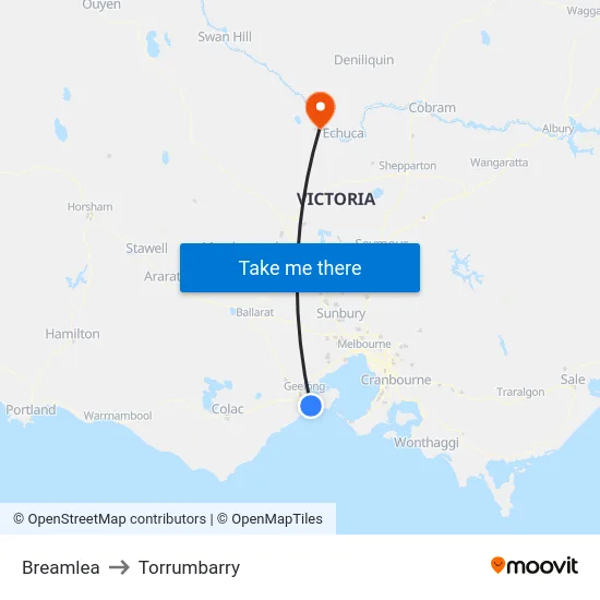 Breamlea to Torrumbarry map