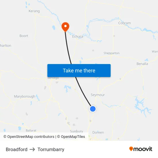 Broadford to Torrumbarry map