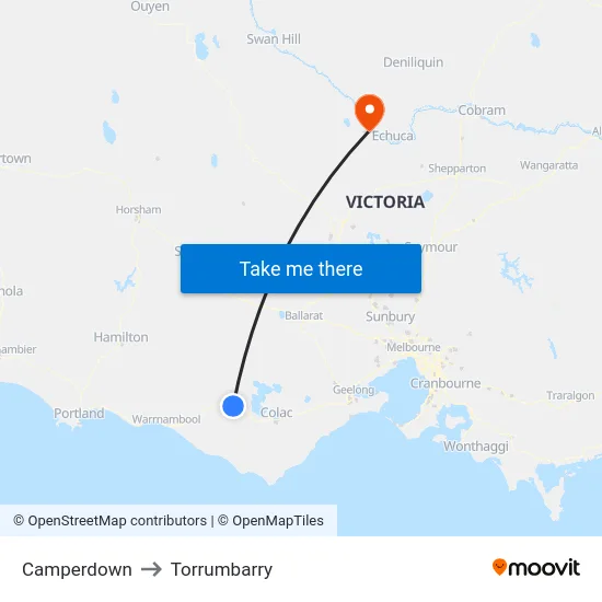 Camperdown to Torrumbarry map