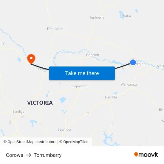 Corowa to Torrumbarry map