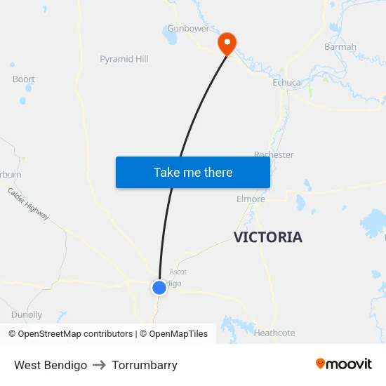 West Bendigo to Torrumbarry map