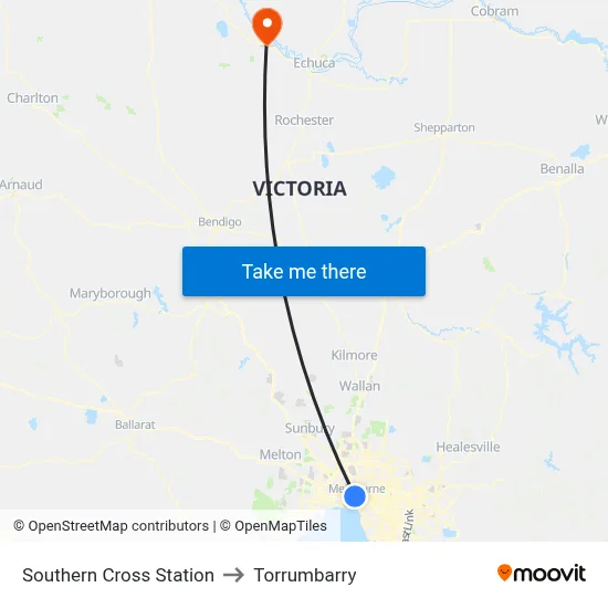 Southern Cross Station to Torrumbarry map