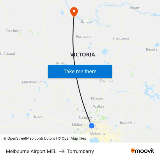 Melbourne Airport MEL to Torrumbarry map