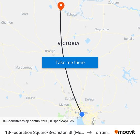 13-Federation Square/Swanston St (Melbourne City) to Torrumbarry map