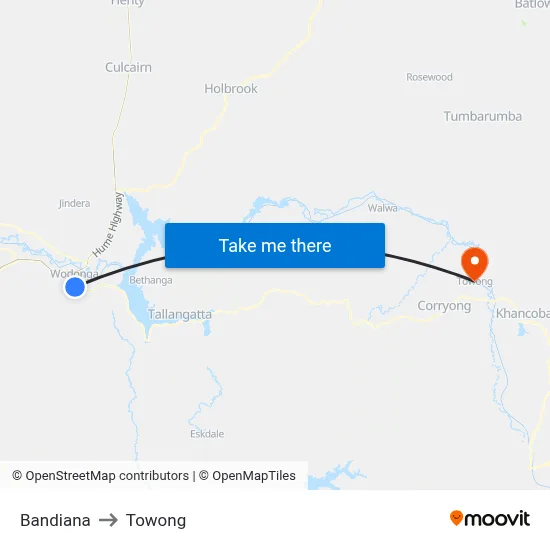 Bandiana to Towong map