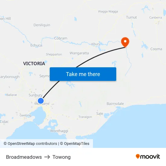 Broadmeadows to Towong map