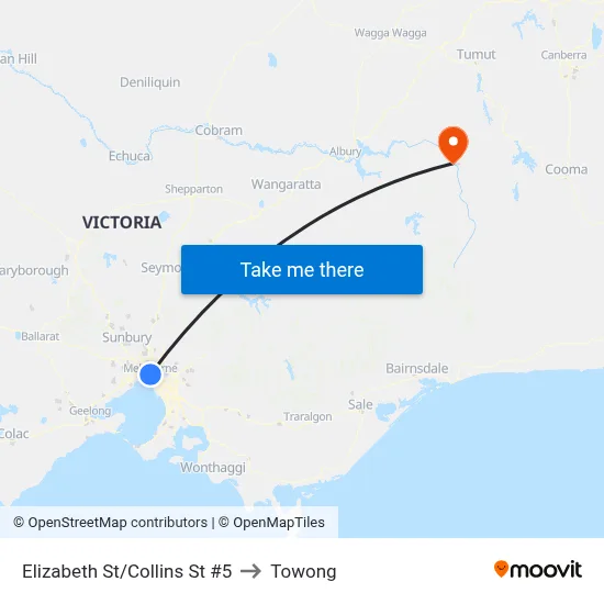 Elizabeth St/Collins St #5 to Towong map