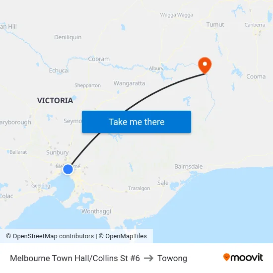 Melbourne Town Hall/Collins St #6 to Towong map