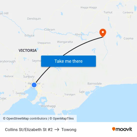 Collins St/Elizabeth St #2 to Towong map