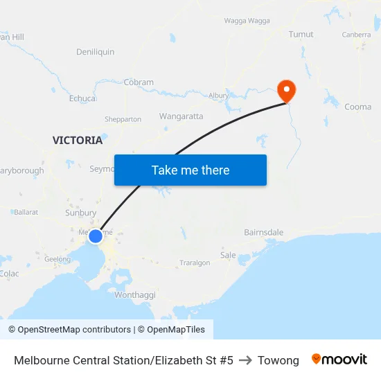 Melbourne Central Station/Elizabeth St #5 to Towong map