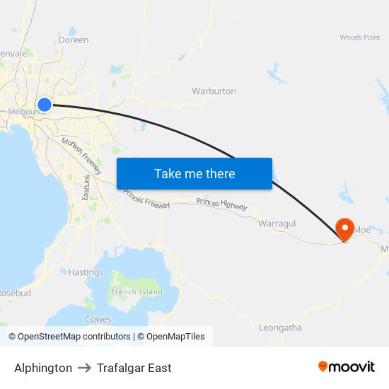 Alphington to Trafalgar East map