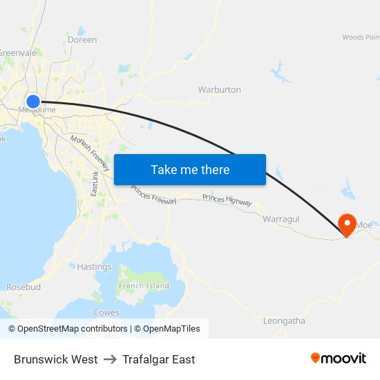 Brunswick West to Trafalgar East map