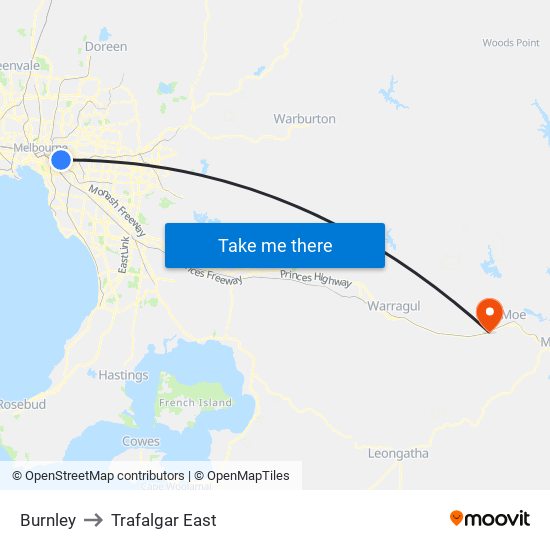 Burnley to Trafalgar East map