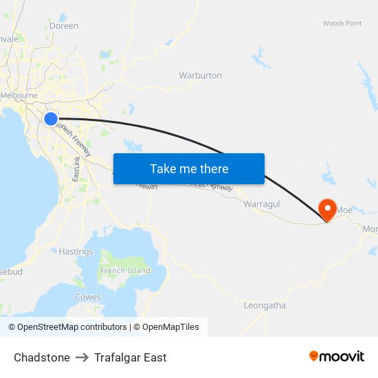 Chadstone to Trafalgar East map