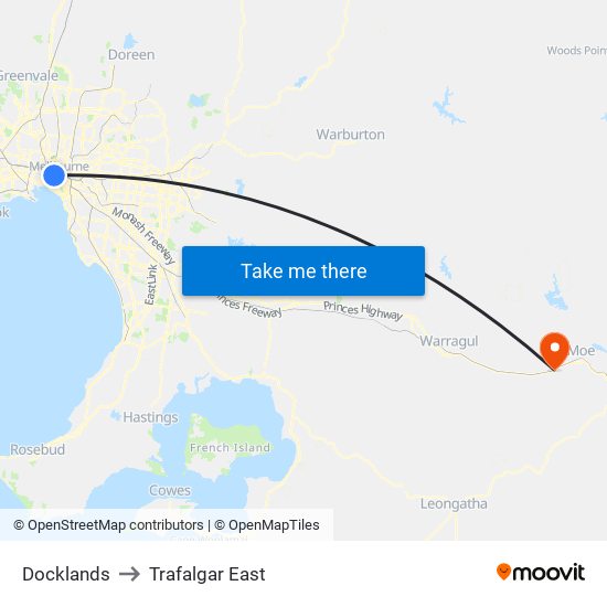 Docklands to Trafalgar East map