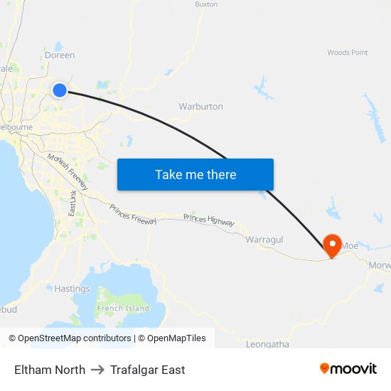 Eltham North to Trafalgar East map