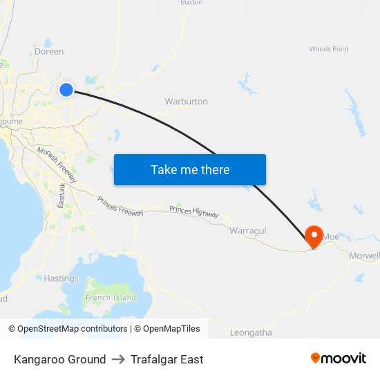 Kangaroo Ground to Trafalgar East map