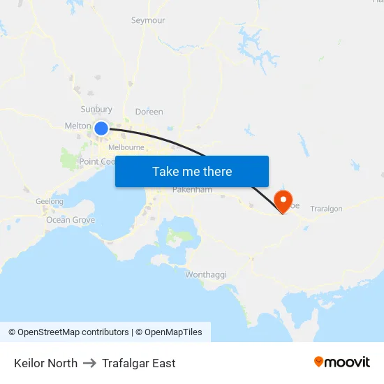 Keilor North to Trafalgar East map