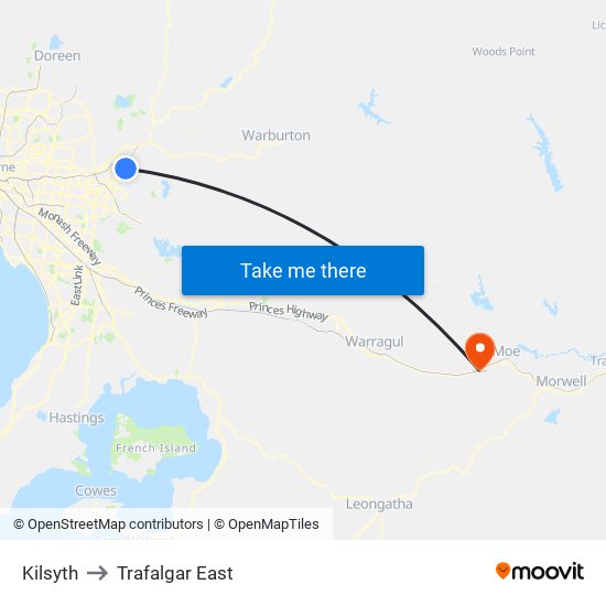 Kilsyth to Trafalgar East map