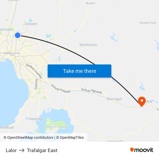 Lalor to Trafalgar East map