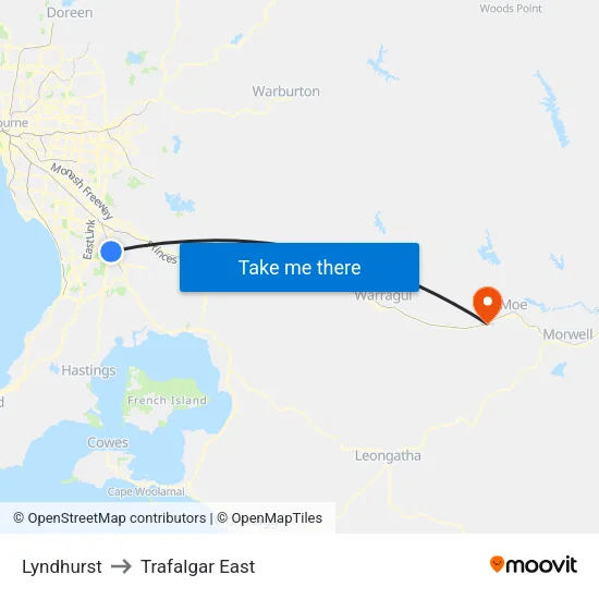 Lyndhurst to Trafalgar East map