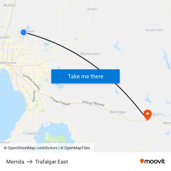 Mernda to Trafalgar East map