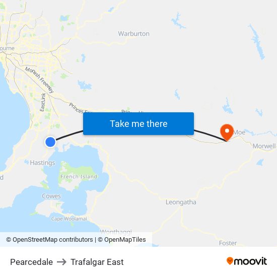 Pearcedale to Trafalgar East map