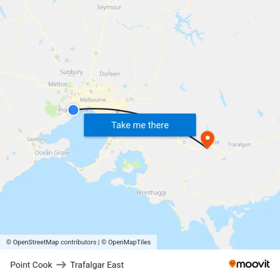 Point Cook to Trafalgar East map