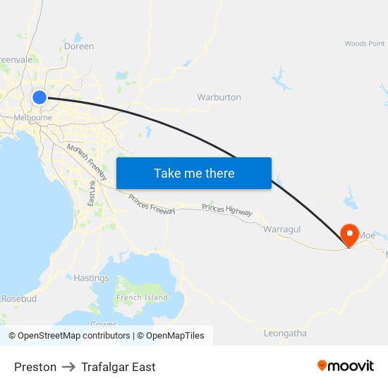 Preston to Trafalgar East map