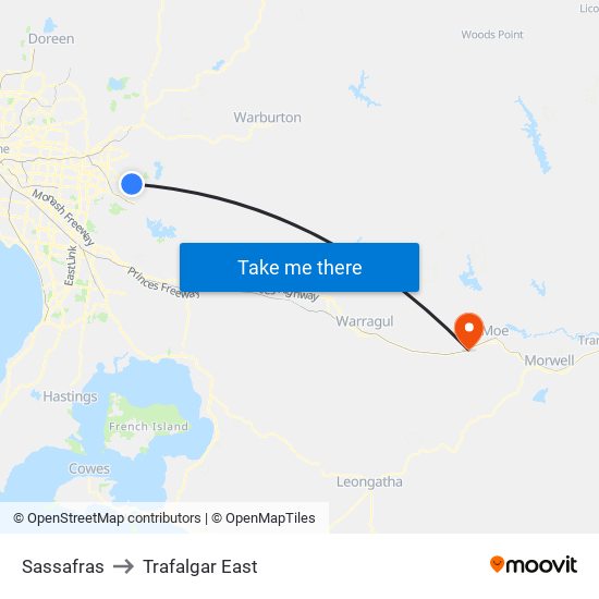 Sassafras to Trafalgar East map