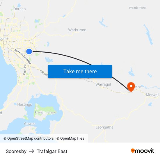 Scoresby to Trafalgar East map