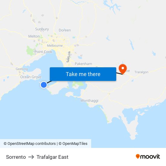 Sorrento to Trafalgar East map