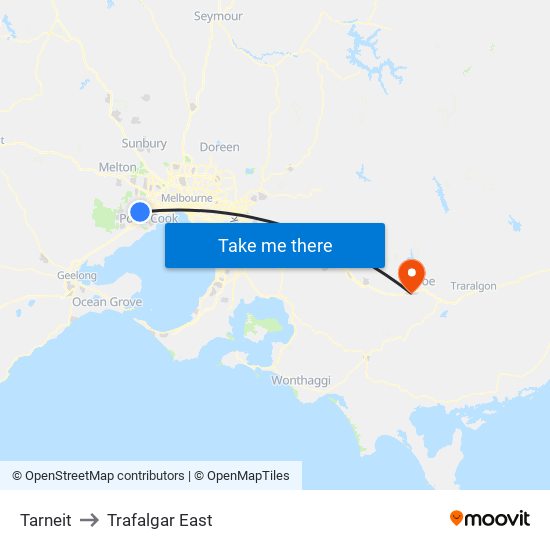 Tarneit to Trafalgar East map