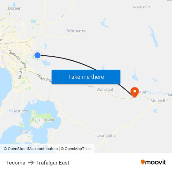 Tecoma to Trafalgar East map